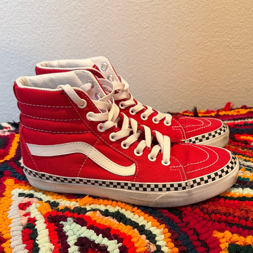 Vans Red and White High-Top Sneakers